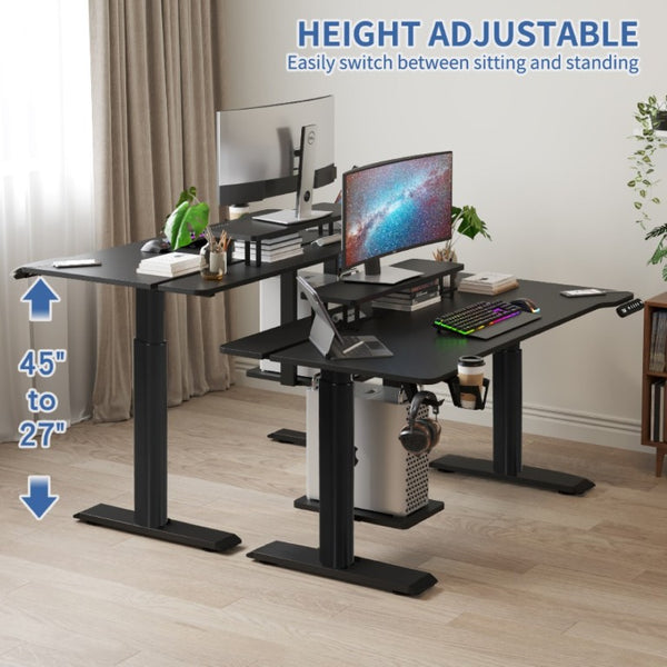 English Elm 63×(24+6 63X(24+6) Black Dual Motor Electric Standing Desk with Splice Board for Home Office W614P502857