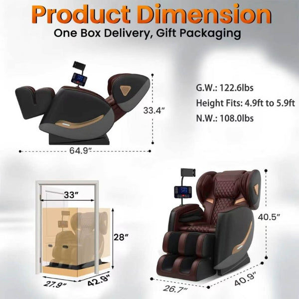 English Elm Massage Chair Zero Gravity Recliner with Airbags Heating Bluetooth and Full Body Rollers W6175P520562