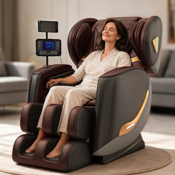 English Elm Massage Chair Zero Gravity Recliner with Airbags Heating Bluetooth and Full Body Rollers W6175P520562