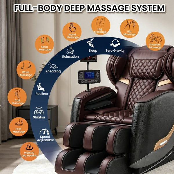 English Elm Massage Chair Zero Gravity Recliner with Airbags Heating Bluetooth and Full Body Rollers W6175P520562