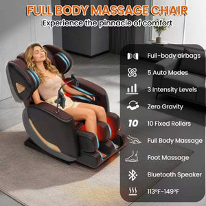 English Elm Massage Chair Zero Gravity Recliner with Airbags Heating Bluetooth and Full Body Rollers W6175P520562