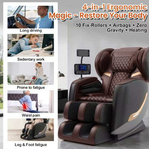 English Elm Massage Chair Zero Gravity Recliner with Airbags Heating Bluetooth and Full Body Rollers W6175P520562