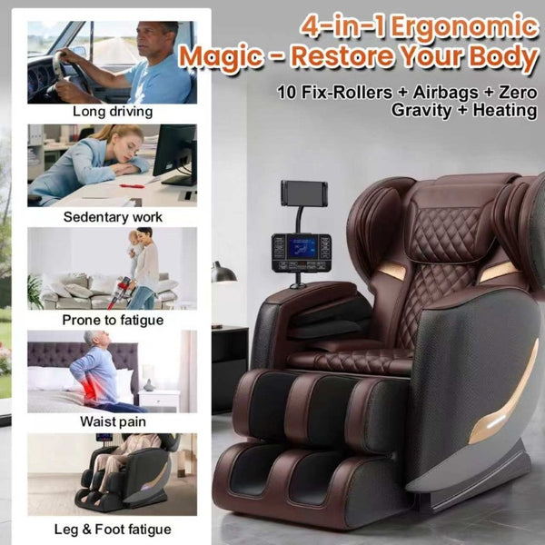 English Elm Massage Chair Zero Gravity Recliner with Airbags Heating Bluetooth and Full Body Rollers W6175P520562