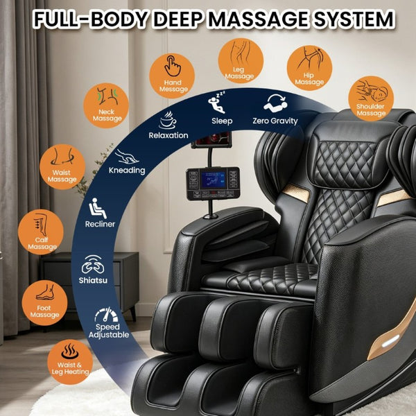 English Elm Massage Chair Zero Gravity Full Body Recliner with Heating Airbags and Bluetooth Speaker W6175P520565