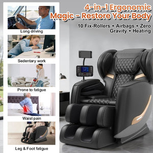 English Elm Massage Chair Zero Gravity Full Body Recliner with Heating Airbags and Bluetooth Speaker W6175P520565