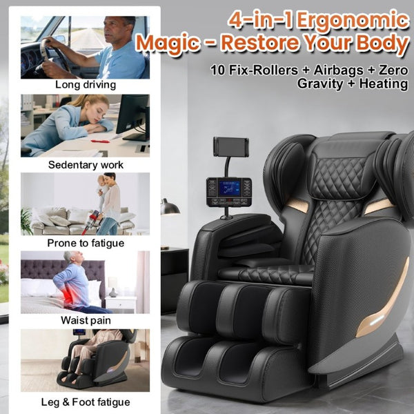 English Elm Massage Chair Zero Gravity Full Body Recliner with Heating Airbags and Bluetooth Speaker W6175P520565