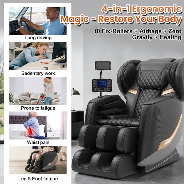 English Elm Upgraded Full Body Massage Recliner Zero Gravity Heated Bluetooth Living Room Chair W6175P561240