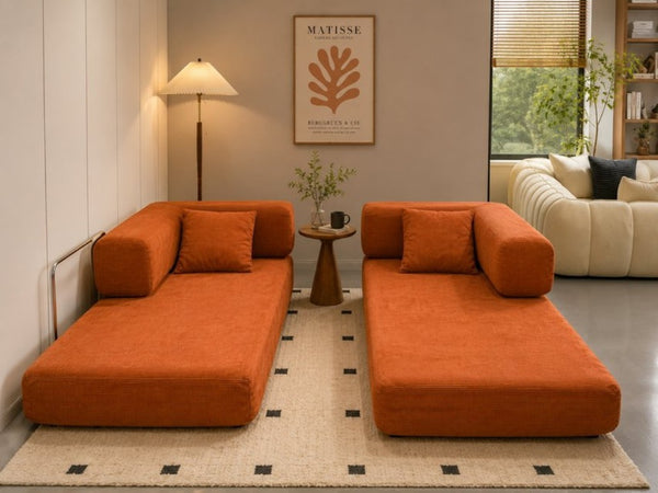 English Elm Compression Corduroy Floor Sofa Bed Modular Convertible for Studio Living Spaces Orange W6188P525729