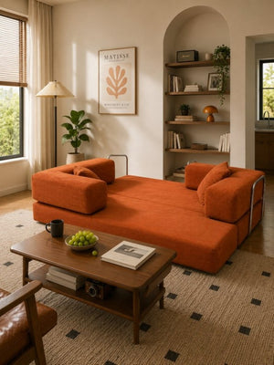 English Elm Compression Corduroy Floor Sofa Bed Modular Convertible for Studio Living Spaces Orange W6188P525729