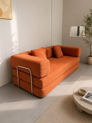 English Elm Compression Corduroy Floor Sofa Bed Modular Convertible for Studio Living Spaces Orange W6188P525729