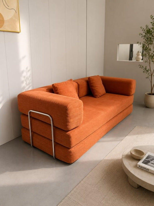 English Elm Compression Corduroy Floor Sofa Bed Modular Convertible for Studio Living Spaces Orange W6188P525729