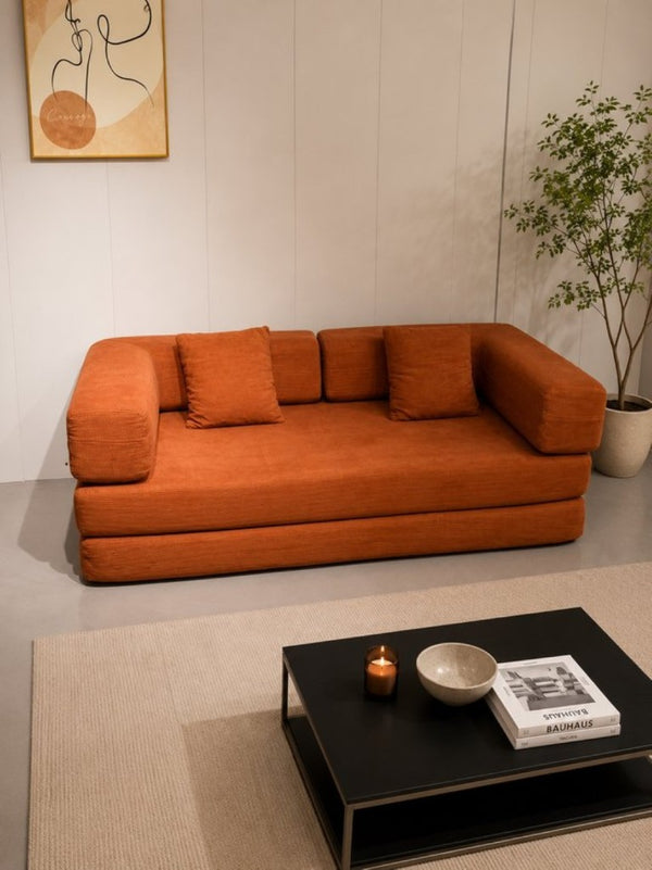 English Elm Compression Corduroy Floor Sofa Bed Modular Convertible for Studio Living Spaces Orange W6188P525729