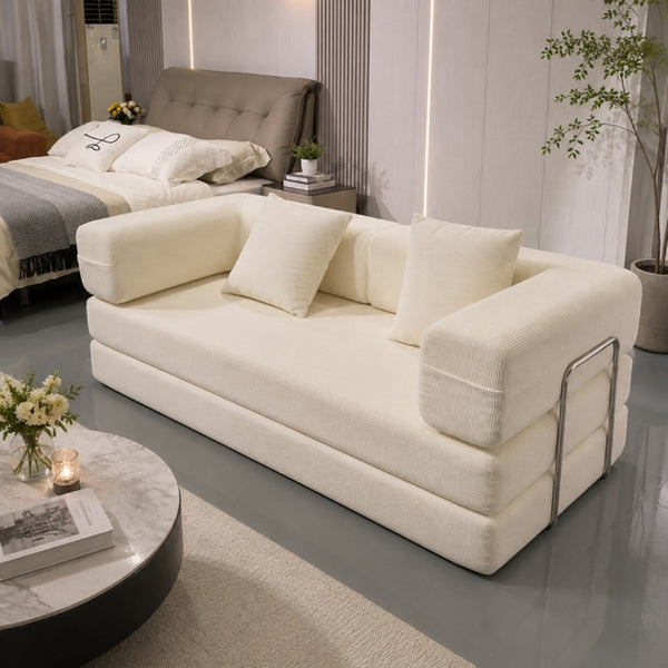 English Elm Compression Corduroy Floor Sofa Bed Modular Convertible for Studio Living Spaces Ancient White W6188P525734
