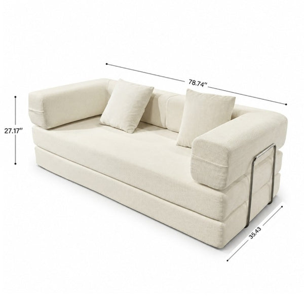 English Elm Compression Corduroy Floor Sofa Bed Modular Convertible for Studio Living Spaces Ancient White W6188P525734