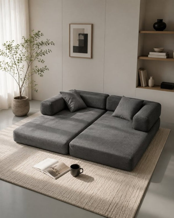 English Elm Compression Corduroy Floor Sofa Bed Modular Convertible for Studio Living Spaces Antique Grey W6188P525742