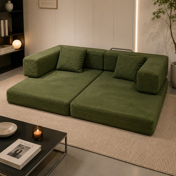 English Elm Compression Corduroy Floor Sofa Bed Modular Convertible for Studio Living Spaces Green W6188P525745