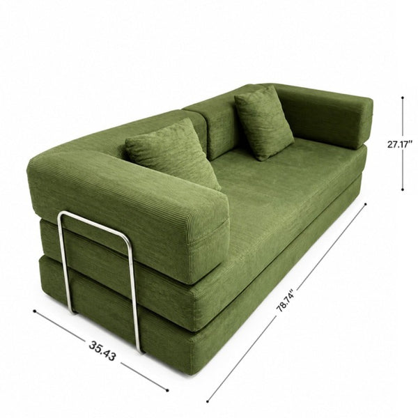 English Elm Compression Corduroy Floor Sofa Bed Modular Convertible for Studio Living Spaces Green W6188P525745