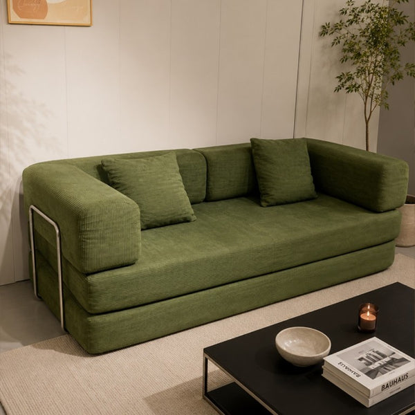 English Elm Compression Corduroy Floor Sofa Bed Modular Convertible for Studio Living Spaces Green W6188P525745