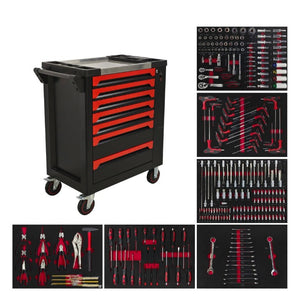 English Elm 7 Drawer Rolling Tool Chest SPCC Steel Cabinet with 258 Piece Set for Garage W6259P532652