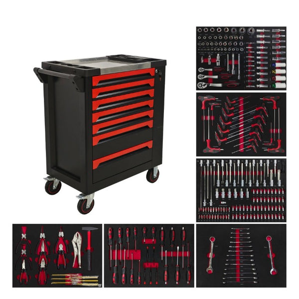 English Elm 7 Drawer Rolling Tool Chest SPCC Steel Cabinet with 258 Piece Set for Garage W6259P532652
