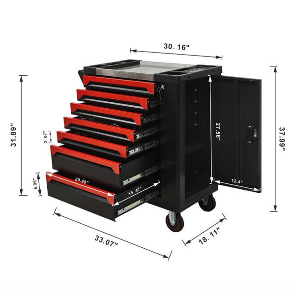 English Elm 7 Drawer Rolling Tool Chest SPCC Steel Cabinet with 258 Piece Set for Garage W6259P532652