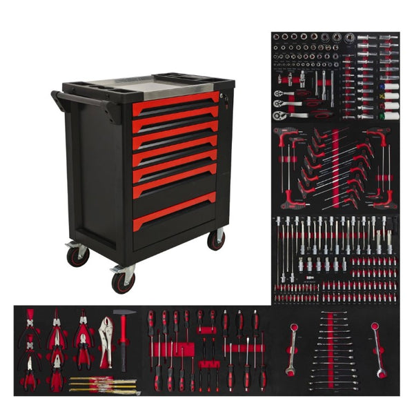 English Elm 7 Drawer Rolling Tool Chest SPCC Steel Cabinet with 258 Piece Set for Garage W6259P532652