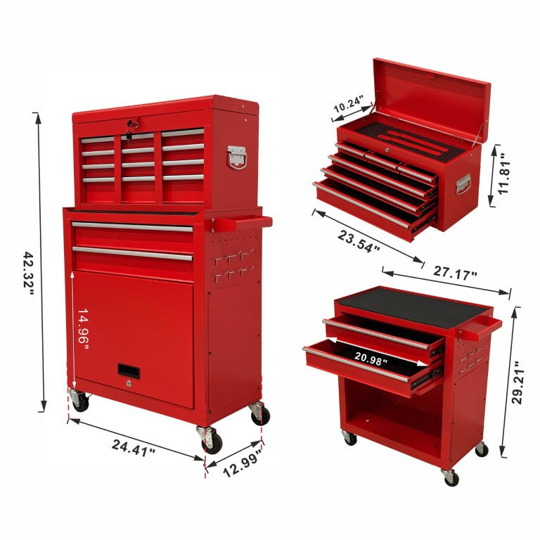 English Elm 8‑Drawer Rolling Tool Chest Detachable Top Box Cold-Rolled Steel Garage Workshop Cabinet W6259P532862
