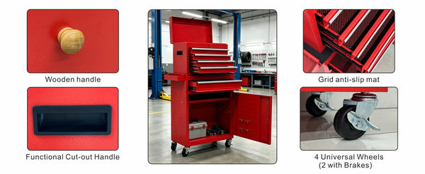 English Elm 5‑Drawer Rolling Steel Tool Cabinet with Locking Casters and Detachable Top Chest W6259P532919