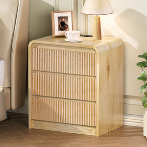 English Elm Modern Fluted 3 Drawer Nightstand with Built in Charging Station for Bedroom W6266P543990