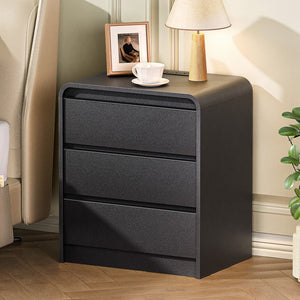 English Elm Modern Mid-Century Nightstand with USB Charging Built in and Three Ribbed Wood Drawers W6266P544138