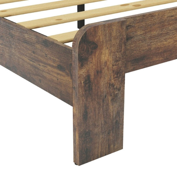 English Elm Bed Frame Full Size Dark Brown Wood Platform with Under Storage and Noise Free Slats W636133432