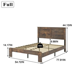 English Elm Bed Frame Full Size Dark Brown Wood Platform with Under Storage and Noise Free Slats W636133432