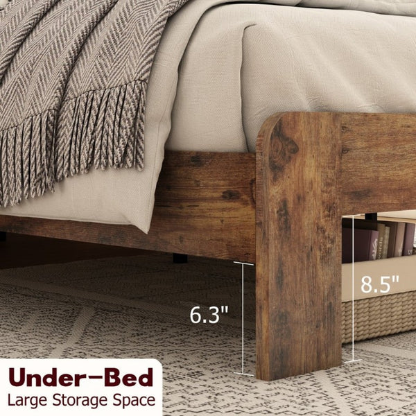 English Elm Bed Frame Full Size Dark Brown Wood Platform with Under Storage and Noise Free Slats W636133432