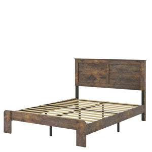 English Elm Bed Frame Full Size Dark Brown Wood Platform with Under Storage and Noise Free Slats W636133432