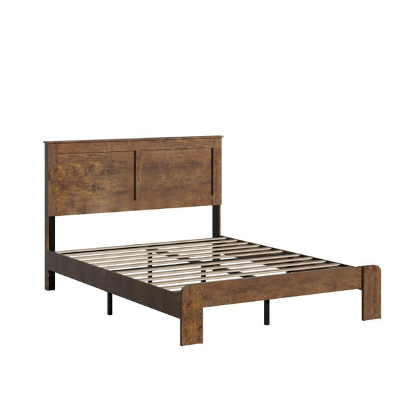 English Elm Bed Frame Queen Wood Slat Platform with Tall Headboard and Generous Under Storage W636133433