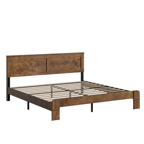 English Elm Bed King Platform Frame Dark Brown MDF Metal Industrial Storage Modern Bedroom W636133452
