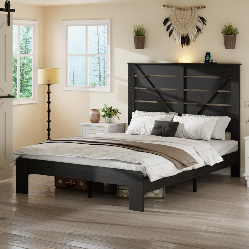 English Elm Full Platform Bed Steel and MDF Frame with Low Headboard for Urban Loft Bedrooms W636P272659