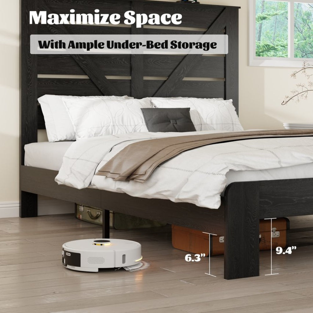 English Elm Full Platform Bed Steel and MDF Frame with Low Headboard for Urban Loft Bedrooms W636P272659