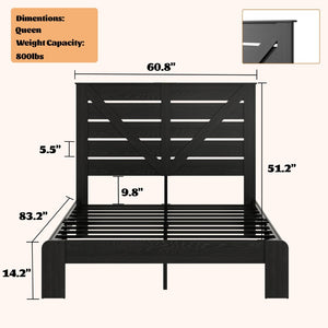 English Elm Queen Platform Bed with MDF Headboard Steel Slats Under Storage Industrial Modern W636P272666