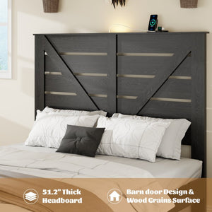 English Elm Queen Platform Bed with MDF Headboard Steel Slats Under Storage Industrial Modern W636P272666