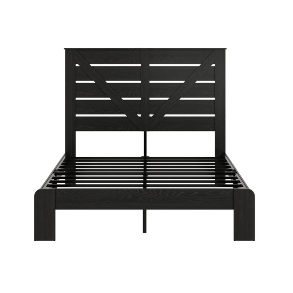 English Elm Queen Platform Bed with MDF Headboard Steel Slats Under Storage Industrial Modern W636P272666