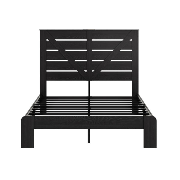 English Elm Queen Platform Bed with MDF Headboard Steel Slats Under Storage Industrial Modern W636P272666