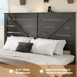 English Elm King Platform Bed with Tall Headboard Steel Frame Matte Black Industrial Bedroom W636P272688