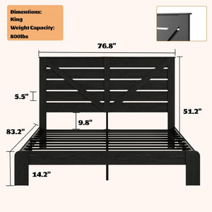 English Elm King Platform Bed with Tall Headboard Steel Frame Matte Black Industrial Bedroom W636P272688