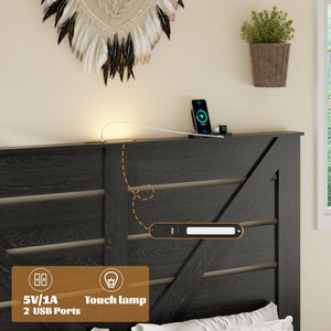 English Elm King Platform Bed with Tall Headboard Steel Frame Matte Black Industrial Bedroom W636P272688