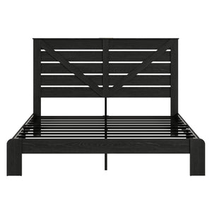 English Elm King Platform Bed with Tall Headboard Steel Frame Matte Black Industrial Bedroom W636P272688