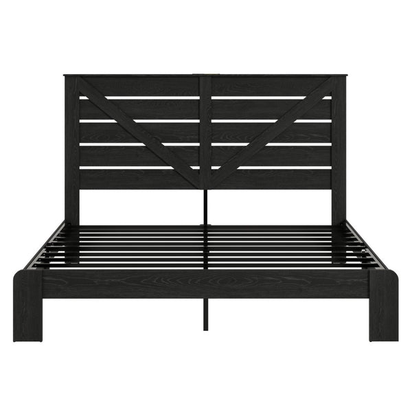 English Elm King Platform Bed with Tall Headboard Steel Frame Matte Black Industrial Bedroom W636P272688