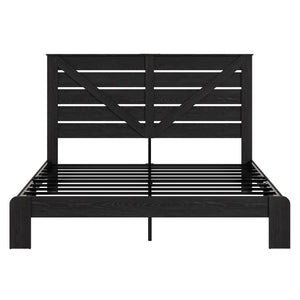 English Elm King Platform Bed with Tall Headboard Steel Frame Matte Black Industrial Bedroom W636P272688