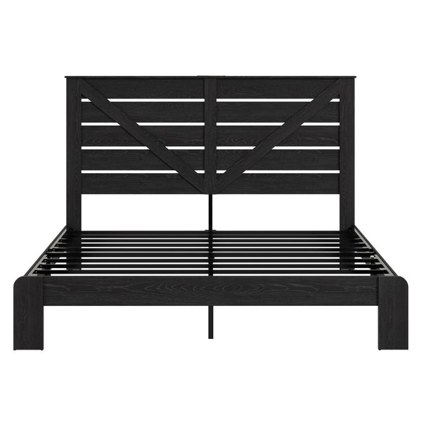 English Elm King Platform Bed with Tall Headboard Steel Frame Matte Black Industrial Bedroom W636P272688
