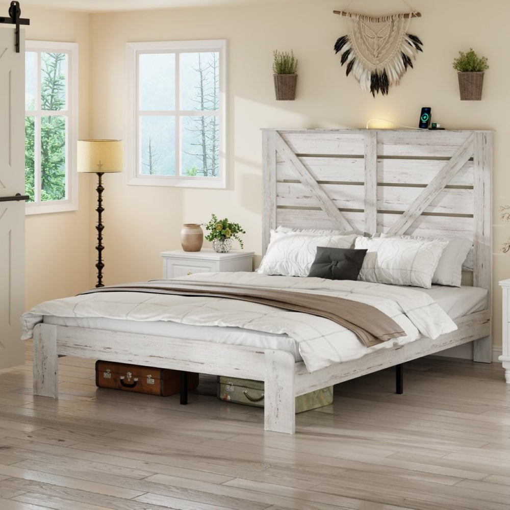 English Elm Full Platform Bed MDF Headboard Steel Frame Industrial Style with Under Bed Storage W636P272696